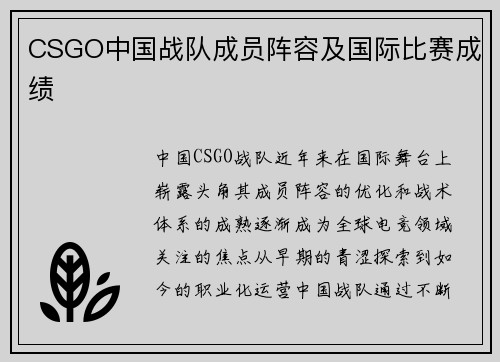 CSGO中国战队成员阵容及国际比赛成绩