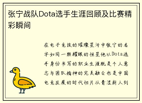 张宁战队Dota选手生涯回顾及比赛精彩瞬间